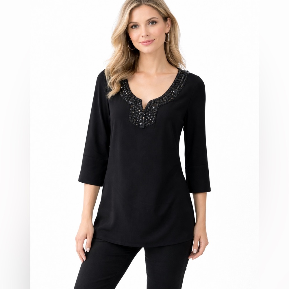 Vintage Y2K BCBG MAXAZRIA Elegant Black Wool Blend Kimono Embellished top